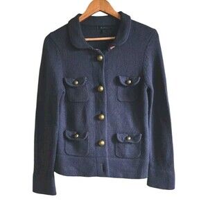 Boden Wool Cardigan Women's 10 Blue Gold Buttons Pockets Thick